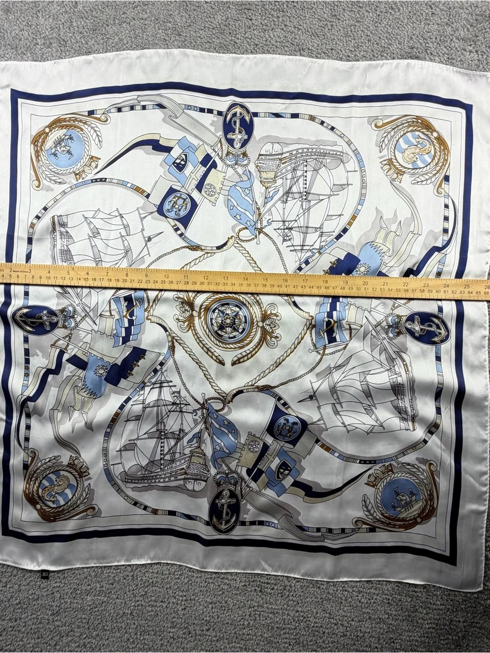 Source Unknown Nautical-Print Silk-Feel Neck Scarf in White, Navy & Gold